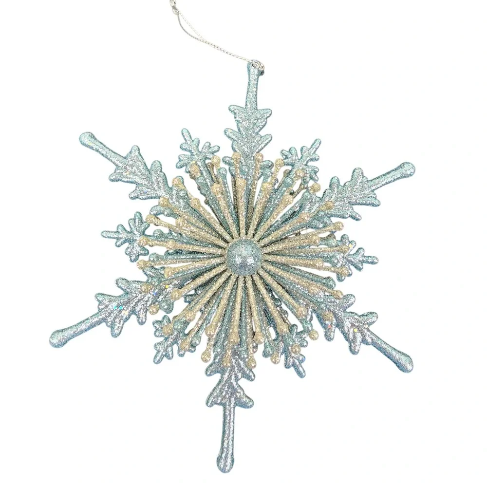 Kurt Adler Glitter Snowflake Christmas Holiday Tree Ornament Silver‎ Blue